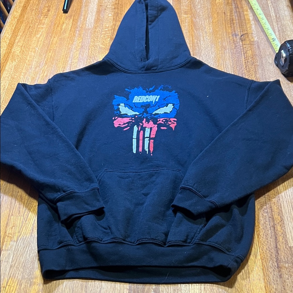 RedCon 1‎ Men Medium Black Blue White Red Skull Design Pocket Pullover Hoodie